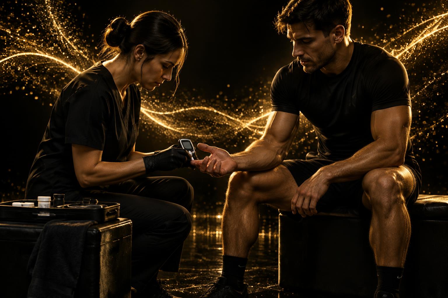 Clinician carrying out a finger-prick blood test on an athlete