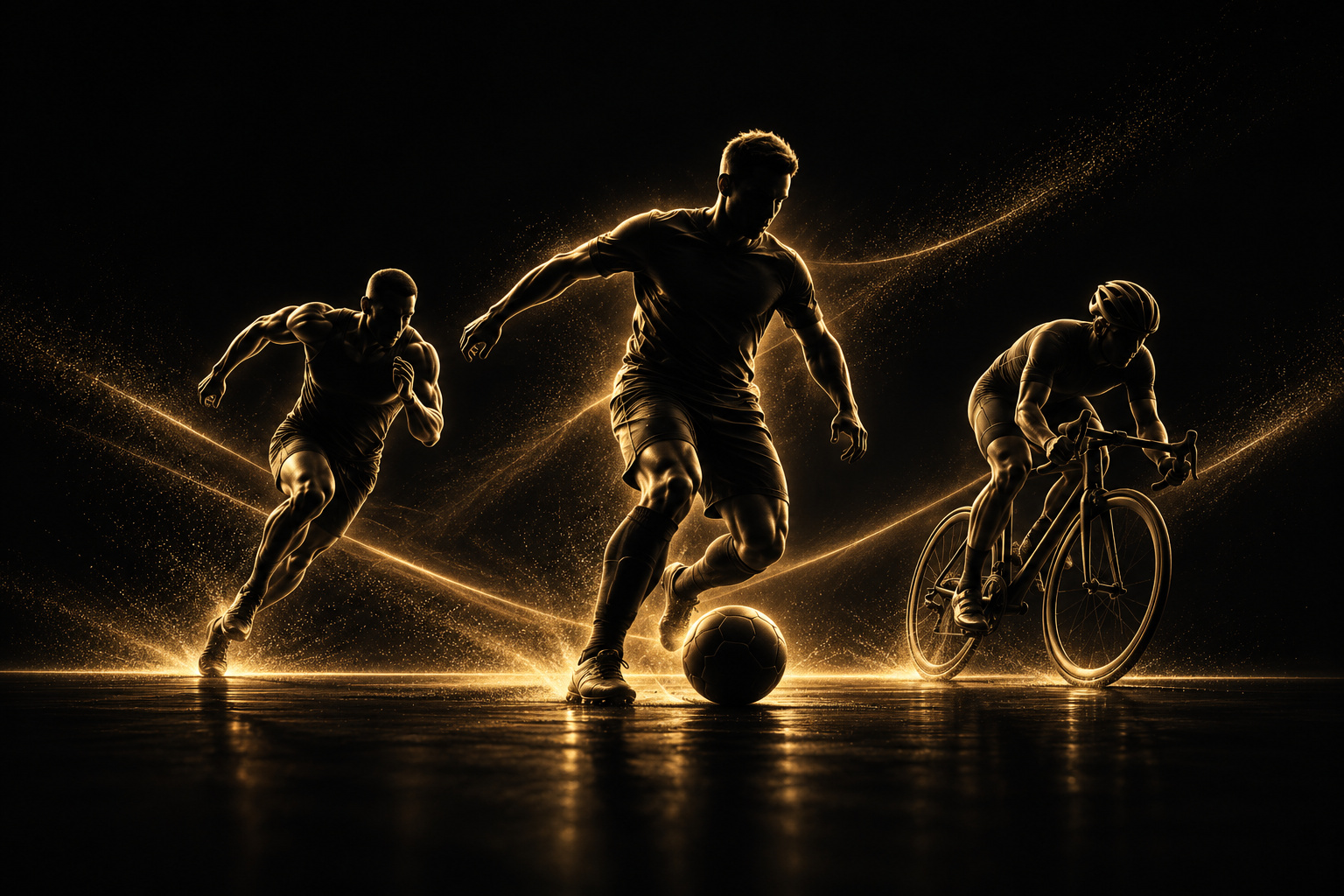 Gold-lit athletes training together